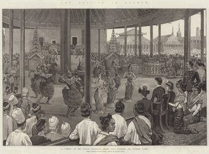 Gli inglesi in Birmania, un Pooay al Palazzo, Mandalay, davanti a Lady Dufferin e alle signore birmane